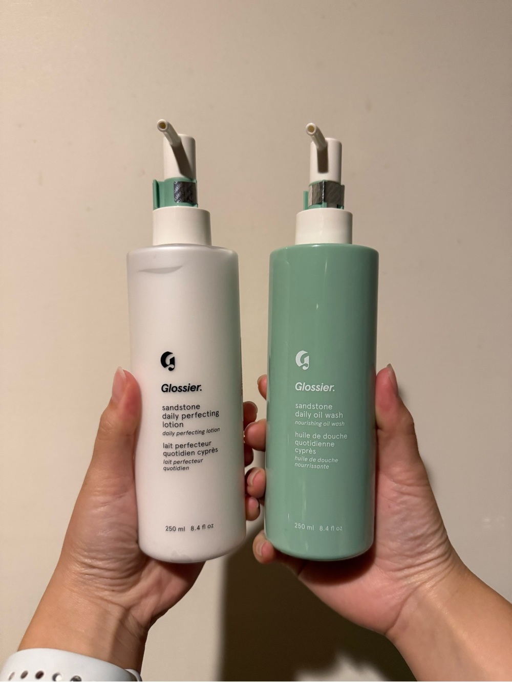 Glossier Sandstone Daily Perfecting Lotion & Daily Oil Wash